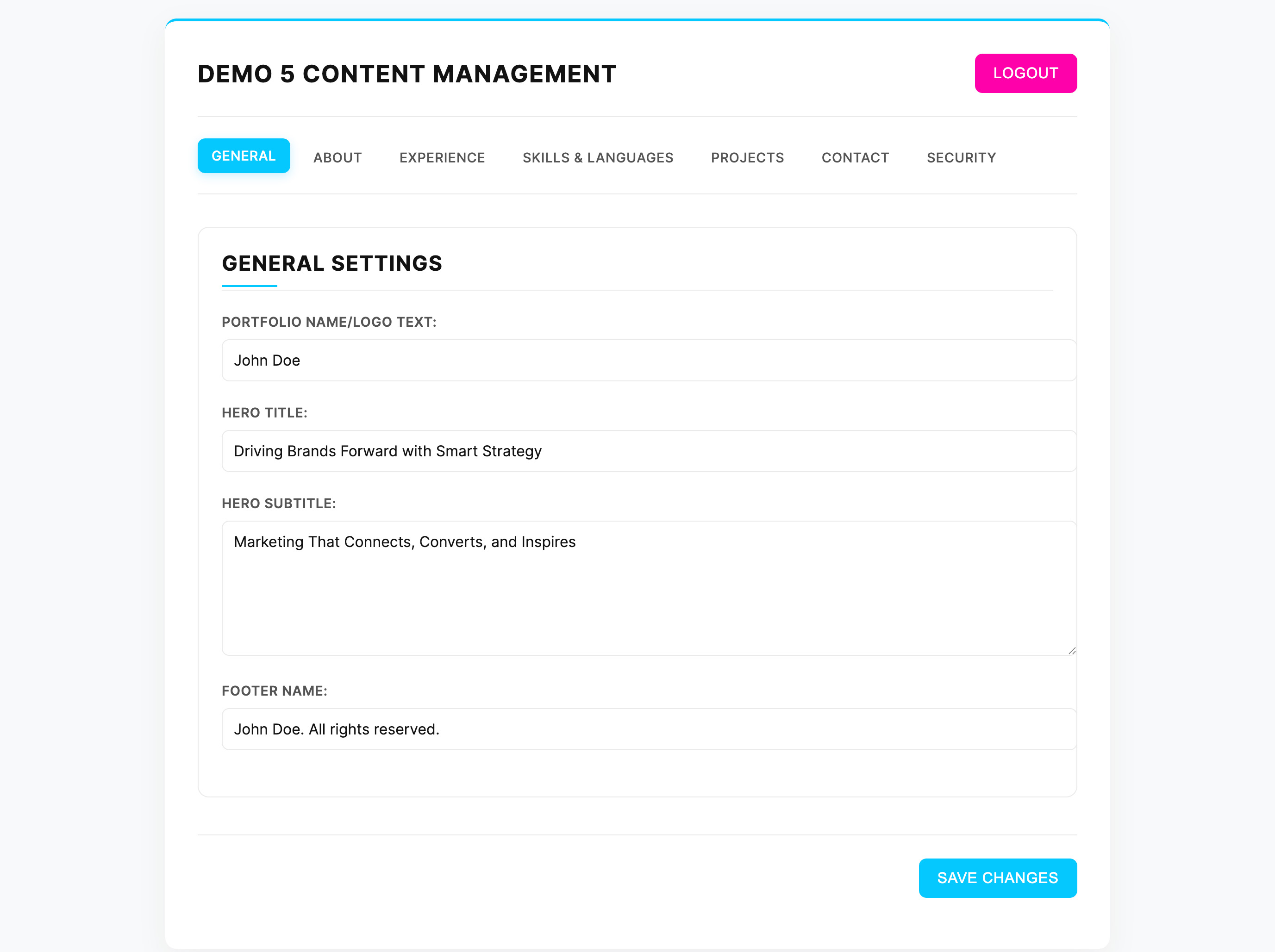 Control Panel General Settings