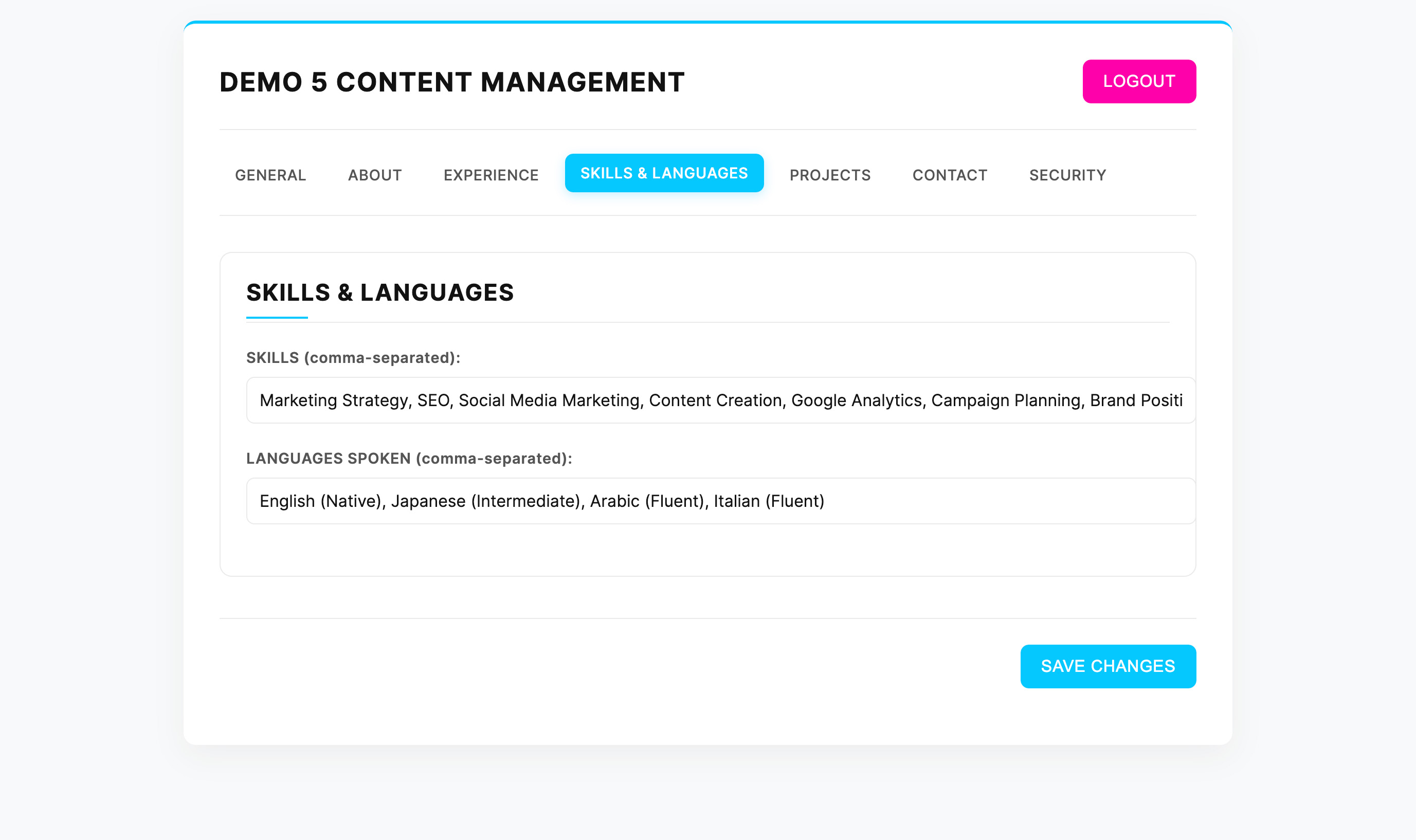 Control Panel Skills Section